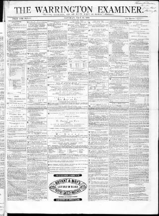 cover page of Warrington Examiner published on May 22, 1869