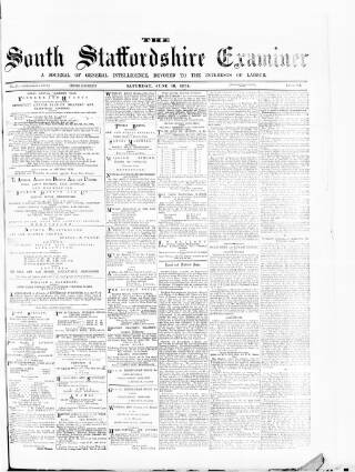 cover page of South Staffordshire Examiner published on June 13, 1874