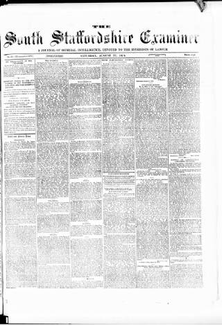 cover page of South Staffordshire Examiner published on August 22, 1874