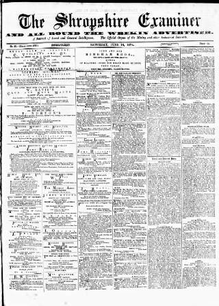 cover page of Shropshire Examiner published on June 13, 1874