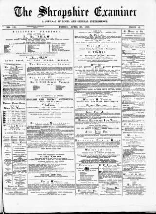 cover page of Shropshire Examiner published on April 20, 1877