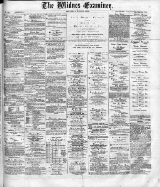 cover page of Widnes Examiner published on June 13, 1885