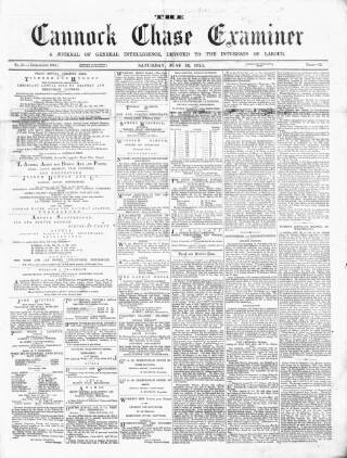 cover page of Cannock Chase Examiner published on June 13, 1874