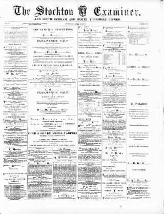 cover page of Stockton Examiner and South Durham and North Yorkshire Herald published on April 19, 1879