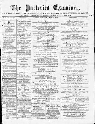 cover page of Potteries Examiner published on June 13, 1874