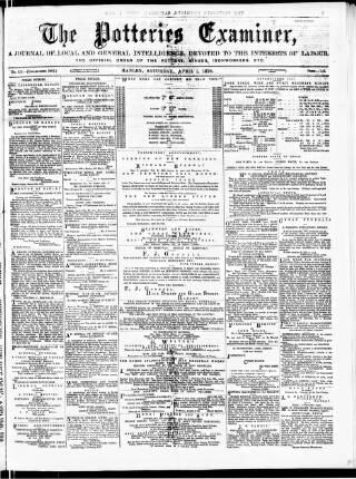 cover page of Potteries Examiner published on April 1, 1876