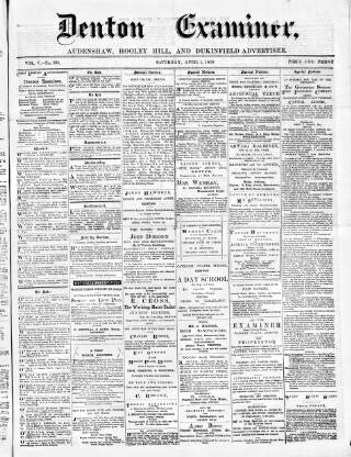 cover page of Denton and Haughton Examiner published on April 1, 1876