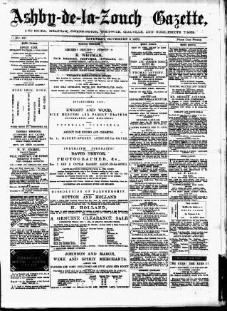 cover page of Ashby-de-la-Zouch Gazette published on November 2, 1878