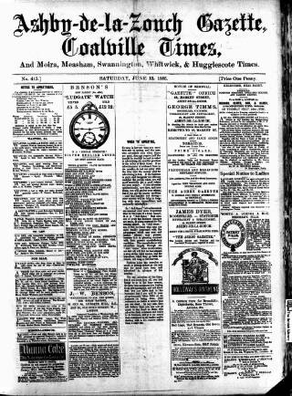 cover page of Ashby-de-la-Zouch Gazette published on June 13, 1885