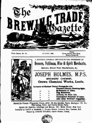 cover page of Holmes' Brewing Trade Gazette published on August 1, 1883