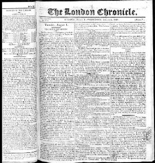 cover page of London Chronicle published on August 2, 1820