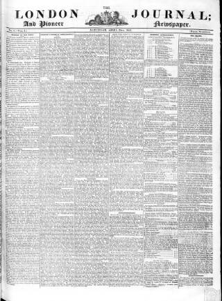cover page of London Journal and Pioneer Newspaper published on April 26, 1845