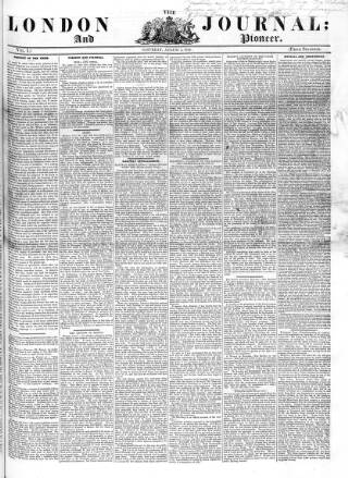 cover page of London Journal and Pioneer Newspaper published on August 2, 1845