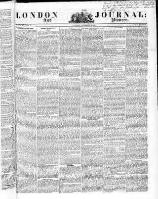 cover page of London Journal and Pioneer Newspaper published on November 22, 1845