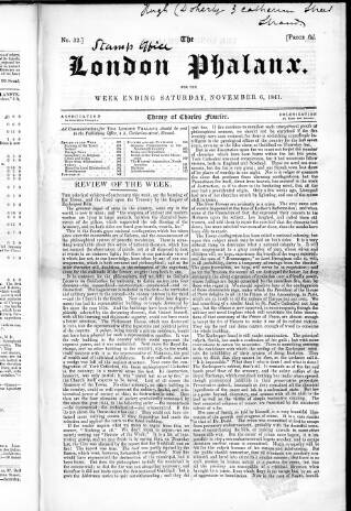 cover page of London Phalanx published on November 6, 1841