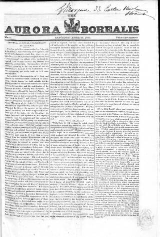 cover page of Aurora Borealis published on April 21, 1821