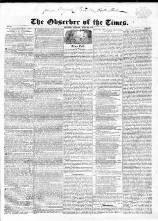 cover page of Observer of the Times published on June 30, 1822