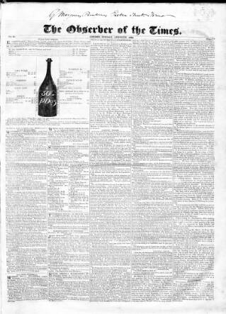 cover page of Observer of the Times published on August 18, 1822