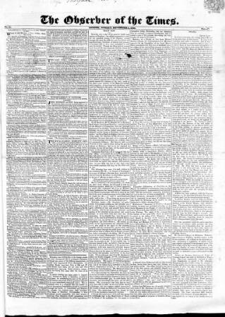 cover page of Observer of the Times published on November 3, 1822