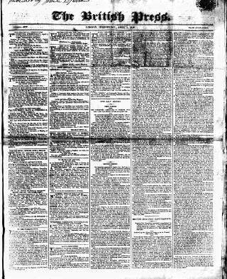 cover page of British Press published on April 1, 1818