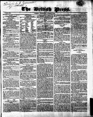 cover page of British Press published on August 2, 1820