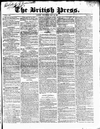 cover page of British Press published on May 22, 1822