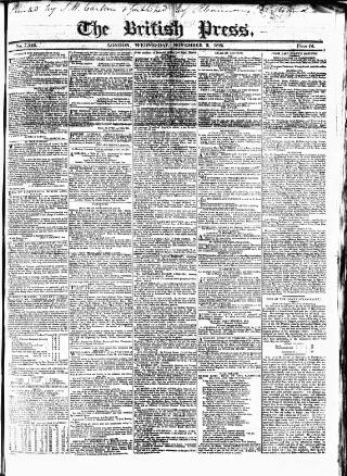 cover page of British Press published on November 2, 1825