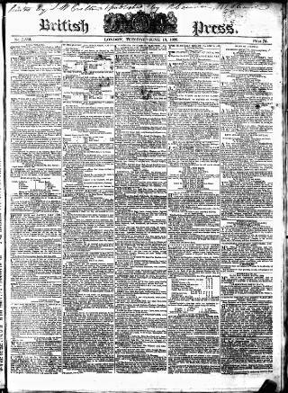 cover page of British Press published on June 13, 1826