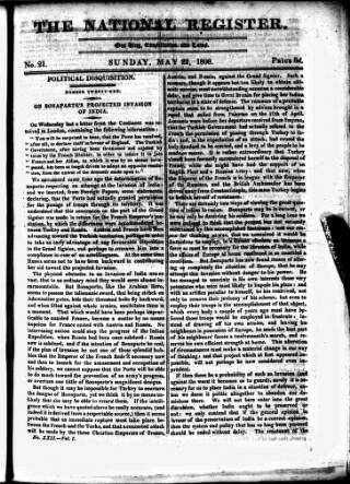 cover page of National Register (London) published on May 22, 1808