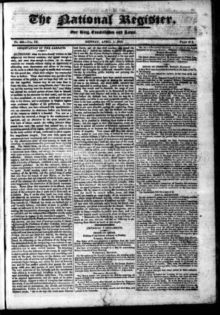 cover page of National Register (London) published on April 1, 1816