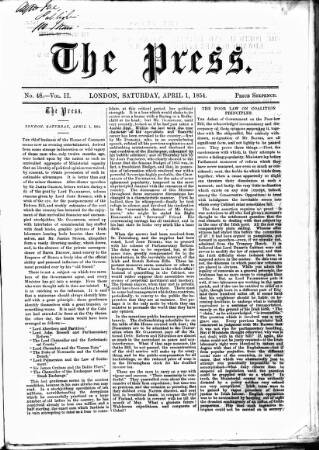 cover page of Press (London) published on April 1, 1854