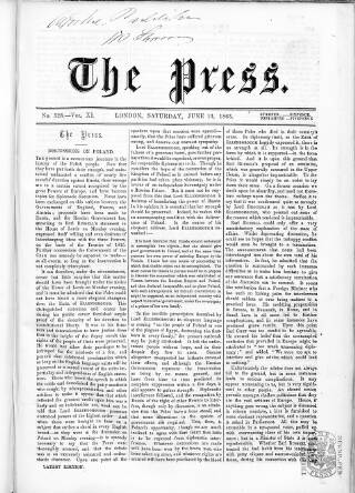 cover page of Press (London) published on June 13, 1863