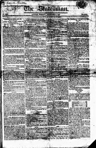 cover page of Statesman (London) published on November 2, 1818