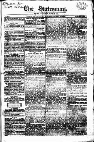 cover page of Statesman (London) published on June 13, 1820
