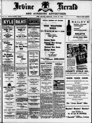 cover page of Irvine Herald published on June 13, 1941