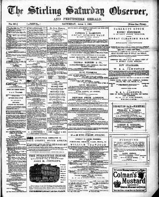 cover page of Stirling Observer published on April 1, 1882