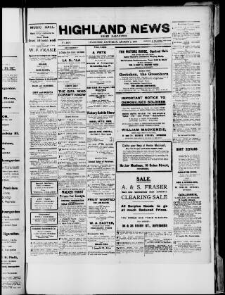cover page of Highland News published on August 2, 1919
