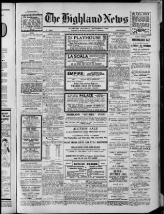 cover page of Highland News published on November 2, 1940