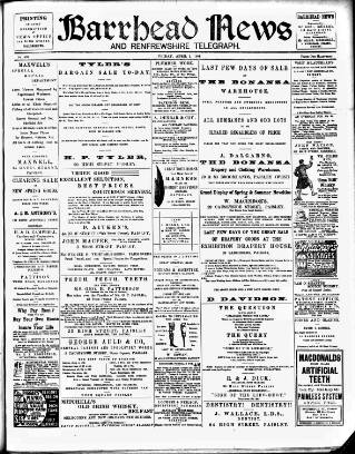 cover page of Barrhead News published on April 1, 1904