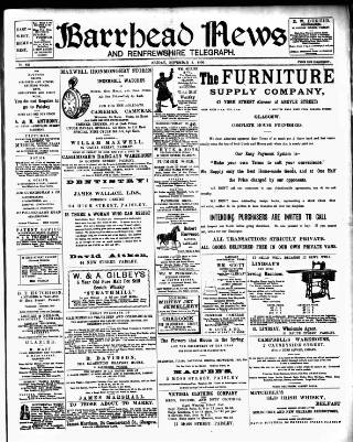 cover page of Barrhead News published on November 2, 1906