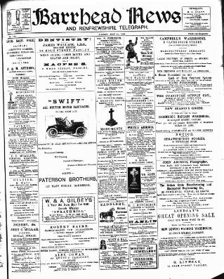 cover page of Barrhead News published on May 22, 1908