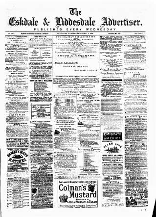 cover page of Eskdale and Liddesdale Advertiser published on August 2, 1882