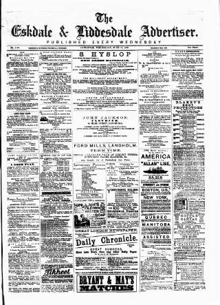 cover page of Eskdale and Liddesdale Advertiser published on June 13, 1883