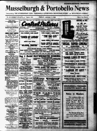 cover page of Musselburgh News published on August 2, 1940