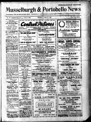 cover page of Musselburgh News published on June 13, 1941