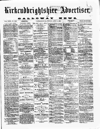 cover page of Galloway News and Kirkcudbrightshire Advertiser published on April 1, 1881