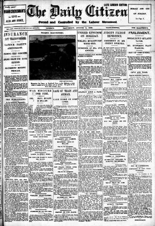 cover page of Daily Citizen (Manchester) published on August 2, 1913