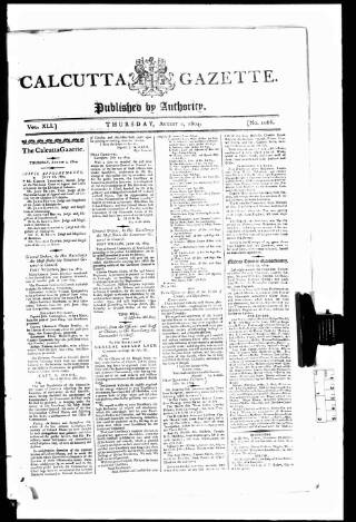 cover page of Calcutta Gazette published on August 2, 1804