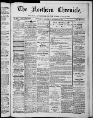 cover page of Northern Chronicle and General Advertiser for the North of Scotland published on November 2, 1927