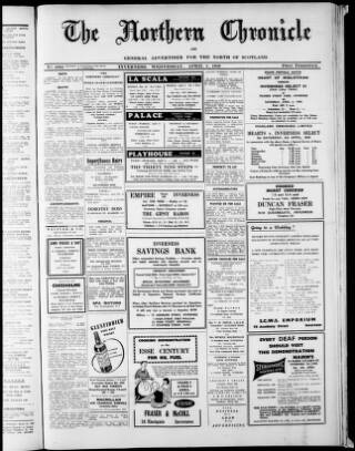 cover page of Northern Chronicle and General Advertiser for the North of Scotland published on April 1, 1959